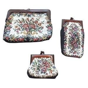 Vtg Interpur Hong Kong Set Purse Coin Cigarette Pouch Wallet Floral Clutch